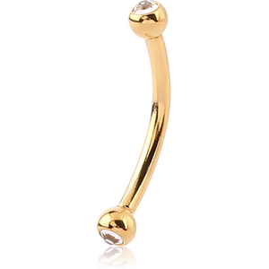 GOLD PVD COATED SURGICAL STEEL DOUBLE JEWELLED CURVED MICRO BARBELL