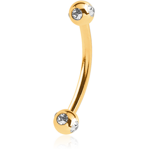 GOLD PVD COATED SURGICAL STEEL CURVED MICRO BARBELL WITH SATELLITE JEWELLED BALLS