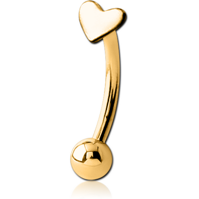 GOLD PVD COATED SURGICAL STEEL HEART FANCY CURVED MICRO BARBELL