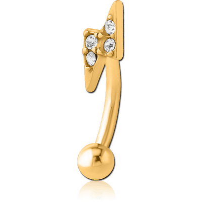 GOLD PVD COATED SURGICAL STEEL JEWELLED FANCY CURVED MICRO BARBELL - THUNDER