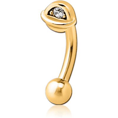 GOLD PVD COATED SURGICAL STEEL JEWELLED FANCY CURVED MICRO BARBELL - HALF OPEN EYE