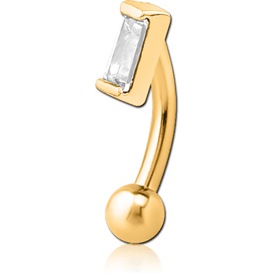 GOLD PVD COATED SURGICAL STEEL JEWELLED FANCY CURVED MICRO BARBELL - SQUARE