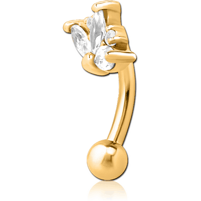 GOLD PVD COATED SURGICAL STEEL JEWELLED FANCY CURVED MICRO BARBELL