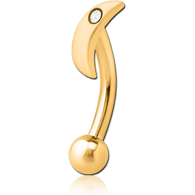GOLD PVD COATED SURGICAL STEEL JEWELLED FANCY CURVED MICRO BARBELL - CRESCENT SINGLE GEM