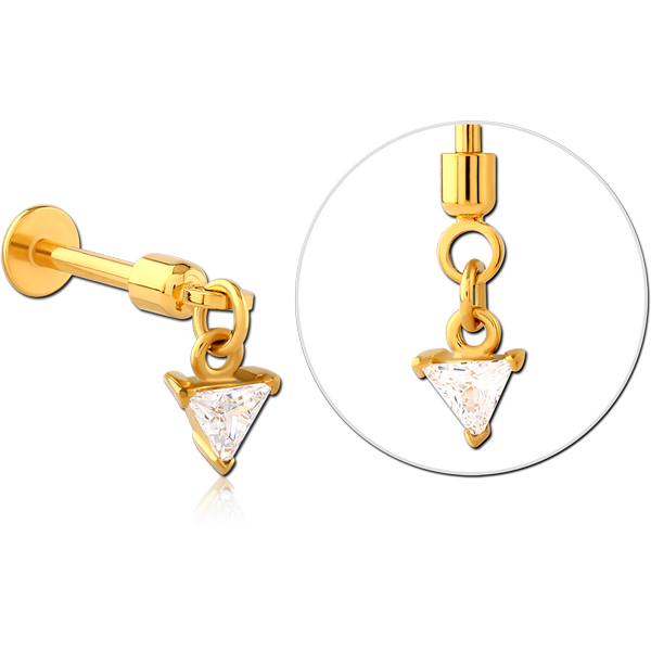 GOLD PVD COATED SURGICAL STEEL TRAGUS MICRO LABRET WITH JEWELLED CHARM