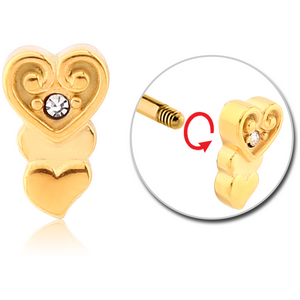 GOLD PVD COATED SURGICAL STEEL MICRO THREADED JEWELLED HEART ATTACHMENT