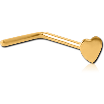 STERLING SILVER 925 GOLD PVD COATED 90 DEGREE HEART NOSE STUD
