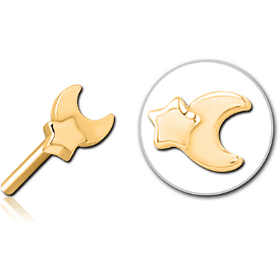 GOLD PVD COATED SURGICAL STEEL THREADLESS ATTACHMENT - CRESCENT AND STAR