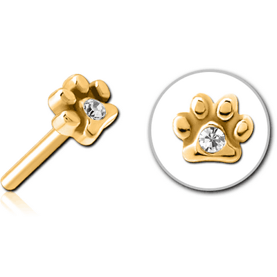 GOLD PVD COATED SURGICAL STEEL JEWELLED THREADLESS ATTACHMENT - ANIMAL PAW CENTER GEM