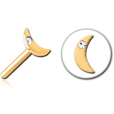 GOLD PVD COATED SURGICAL STEEL JEWELLED THREADLESS ATTACHMENT - CRESCENT SINGLE GEM
