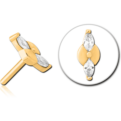 GOLD PVD COATED SURGICAL STEEL JEWELLED THREADLESS ATTACHMENT - BOW TIE