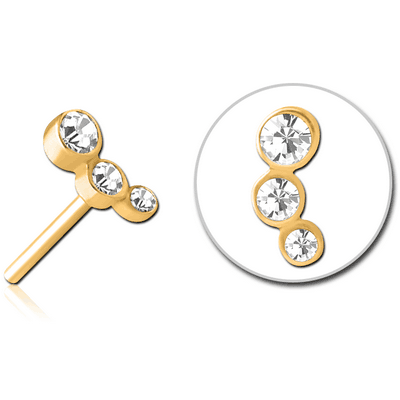 GOLD PVD COATED SURGICAL STEEL JEWELLED THREADLESS ATTACHMENT - TRIPLE JEWEL