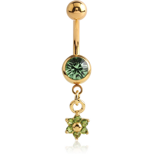 GOLD PVD COATED SURGICAL STEEL SWAROVSKI CRYSTAL JEWELLED MINI NAVEL BANANA WITH FLOWER CHARM