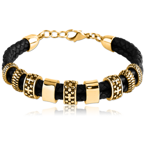 GOLD PVD COATED SURGICAL STEEL BRACELET LEATHER