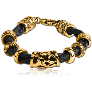 GOLD PVD COATED SURGICAL STEEL BRACELET LEATHER