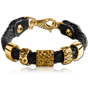 GOLD PVD COATED SURGICAL STEEL BRACELET LEATHER