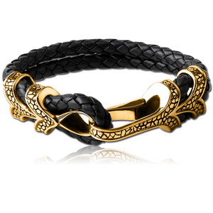 GOLD PVD COATED SURGICAL STEEL BRACELET LEATHER