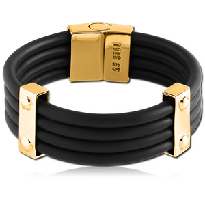GOLD PVD COATED SURGICAL STEEL GENUINE LEATHER BRACELET