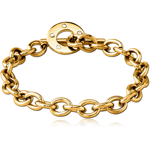 GOLD PVD COATED SURGICAL STEEL JEWELLED BRACELET - T BAR