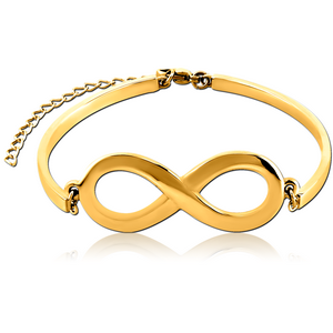 GOLD PVD COATED SURGICAL STEEL BANGLE WITH FLOATING ATTACHMENT - INFINITY