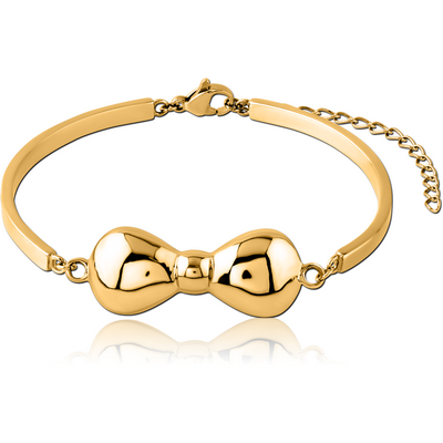 GOLD PVD COATED SURGICAL STEEL BANGLE WITH FLOATING ATTACHMENT - BOW