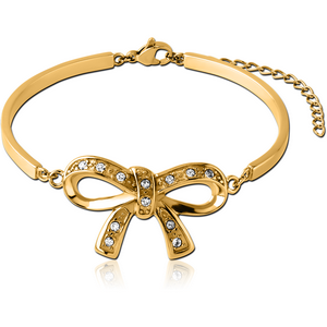 GOLD PVD COATED SURGICAL STEEL BANGLE WITH FLOATING JEWELLED ATTACHMENT - BOW