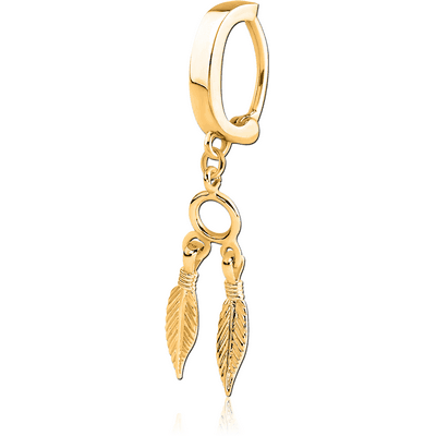 GOLD PVD COATED SURGICAL STEEL BELLY CLICKER WITH DANGLING CHARM