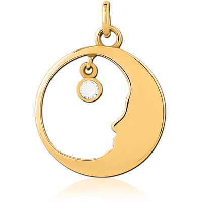 GOLD PVD COATED SURGICAL STEEL JEWELLED CHARM - CRESCENT
