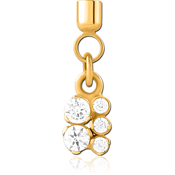 GOLD PVD COATED SURGICAL STEEL JEWELLED SCREW ON CHARM WITH MICRO THREADED CUP