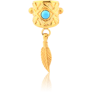 GOLD PVD COATED SURGICAL STEEL JEWELLED CARTILAGE SHIELD - DANGLING FEATHER