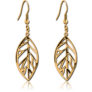 GOLD PVD COATED SURGICAL STEEL EARRINGS PAIR - LEAF
