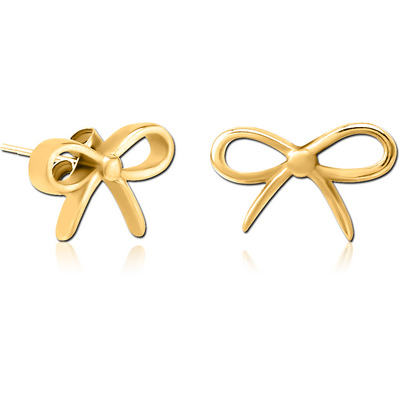 GOLD PVD COATED SURGICAL STEEL EAR STUDS PAIR - BOW