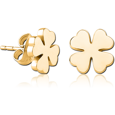 GOLD PVD COATED SURGICAL STEEL EAR STUDS PAIR - SHAMROCK