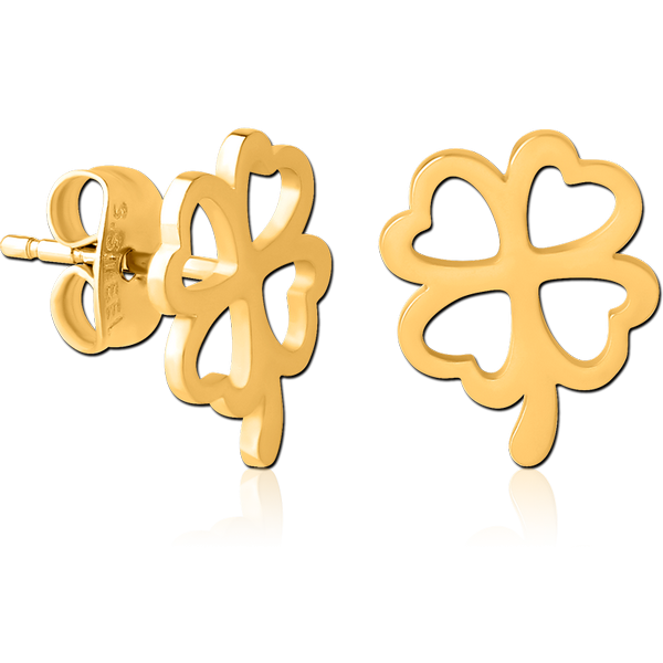 GOLD PVD COATED SURGICAL STEEL EAR STUDS - SHAMROCK