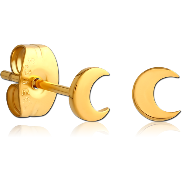 GOLD PVD COATED SURGICAL STEEL EAR STUDS PAIR - CRESCENT MOON