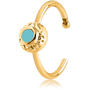 GOLD PVD COATED SURGICAL STEEL OPEN NOSE RING WITH ENAMEL - CIRCLE