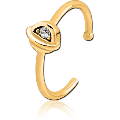 GOLD PVD COATED SURGICAL STEEL JEWELLED OPEN NOSE RING - HALF OPEN EYE