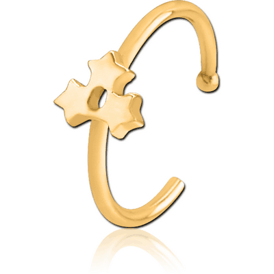 GOLD PVD COATED SURGICAL STEEL OPEN NOSE RING - TRIPLE STAR