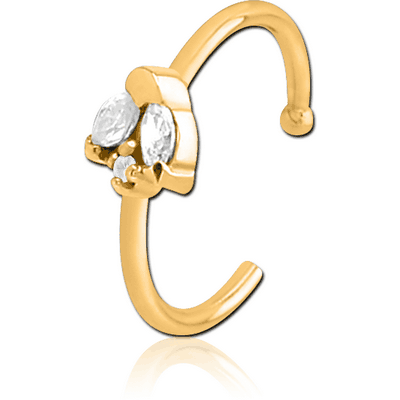 GOLD PVD COATED SURGICAL STEEL JEWELLED OPEN NOSE RING