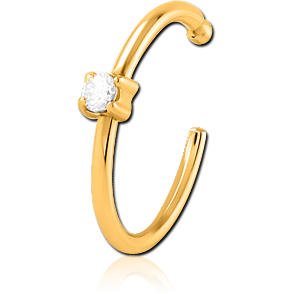GOLD PVD COATED SURGICAL STEEL JEWELLED OPEN NOSE RING