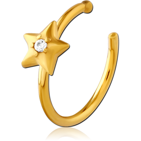 GOLD PVD COATED SURGICAL STEEL JEWELLED OPEN NOSE RING