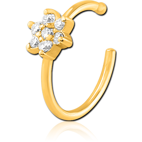 GOLD PVD COATED SURGICAL STEEL JEWELLED OPEN NOSE RING