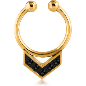 GOLD PVD COATED SURGICAL STEEL SWAROVSKI CRYSTALINE JEWELLED FAKE SEPTUM RING - V