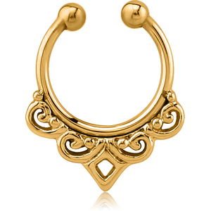 GOLD PVD COATED SURGICAL STEEL FAKE SEPTUM RING - FILIGREE