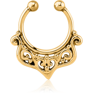 GOLD PVD COATED SURGICAL STEEL FAKE SEPTUM RING - FILIGREE
