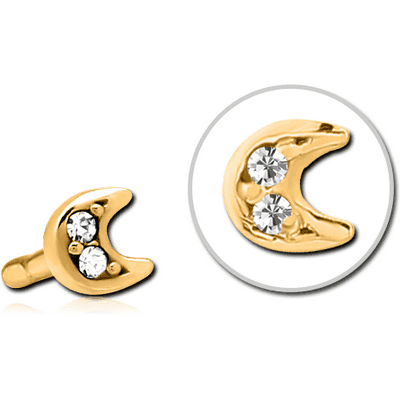 GOLD PVD COATED SURGICAL STEEL JEWELLED PUSH FIT ATTACHMENT FOR BIOFLEX INTERNAL LABRET - CRESCENT PRONGS