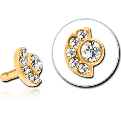 GOLD PVD COATED SURGICAL STEEL JEWELLED PUSH FIT ATTACHMENT FOR BIOFLEX INTERNAL LABRET - MOON AND STARS