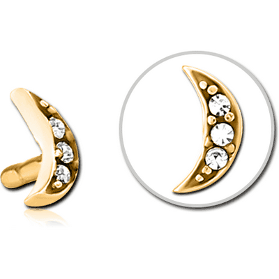 GOLD PVD COATED SURGICAL STEEL JEWELLED PUSH FIT ATTACHMENT FOR BIOFLEX INTERNAL LABRET - CRESCENT 3 GEMS