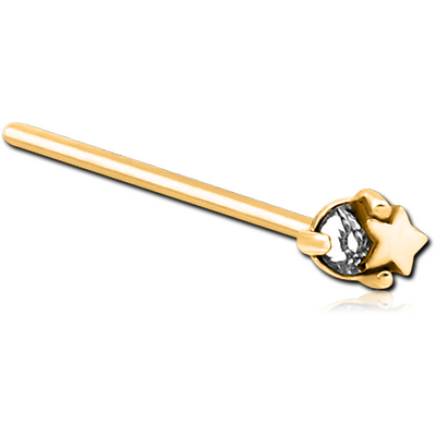 GOLD PVD COATED SURGICAL STEEL STRAIGHT JEWELLED NOSE STUD