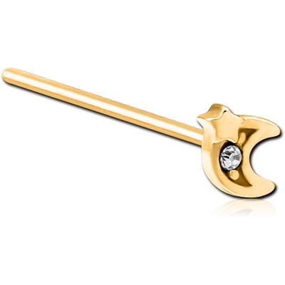 GOLD PVD COATED SURGICAL STEEL STRAIGHT JEWELLED NOSE STUD